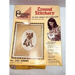 Vtg Crewel Embroidery Kit Yorkshire Terrier Yorkie Dog 3505 General Crafts 1972